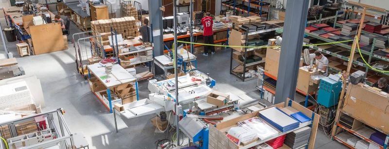 Birds eye view of book printing services warehouse