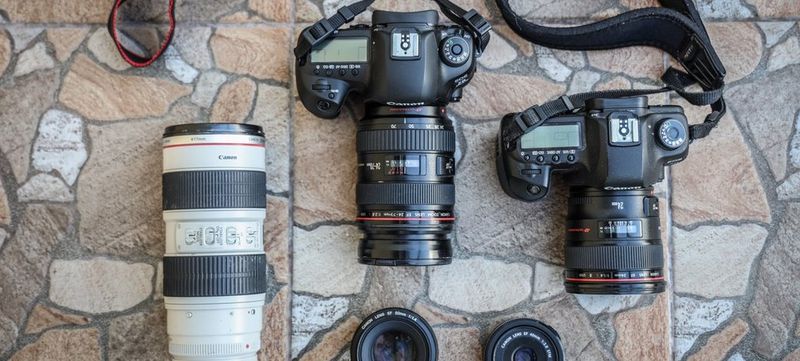Pavel Volkov's kitbag containing Canon cameras and lenses.