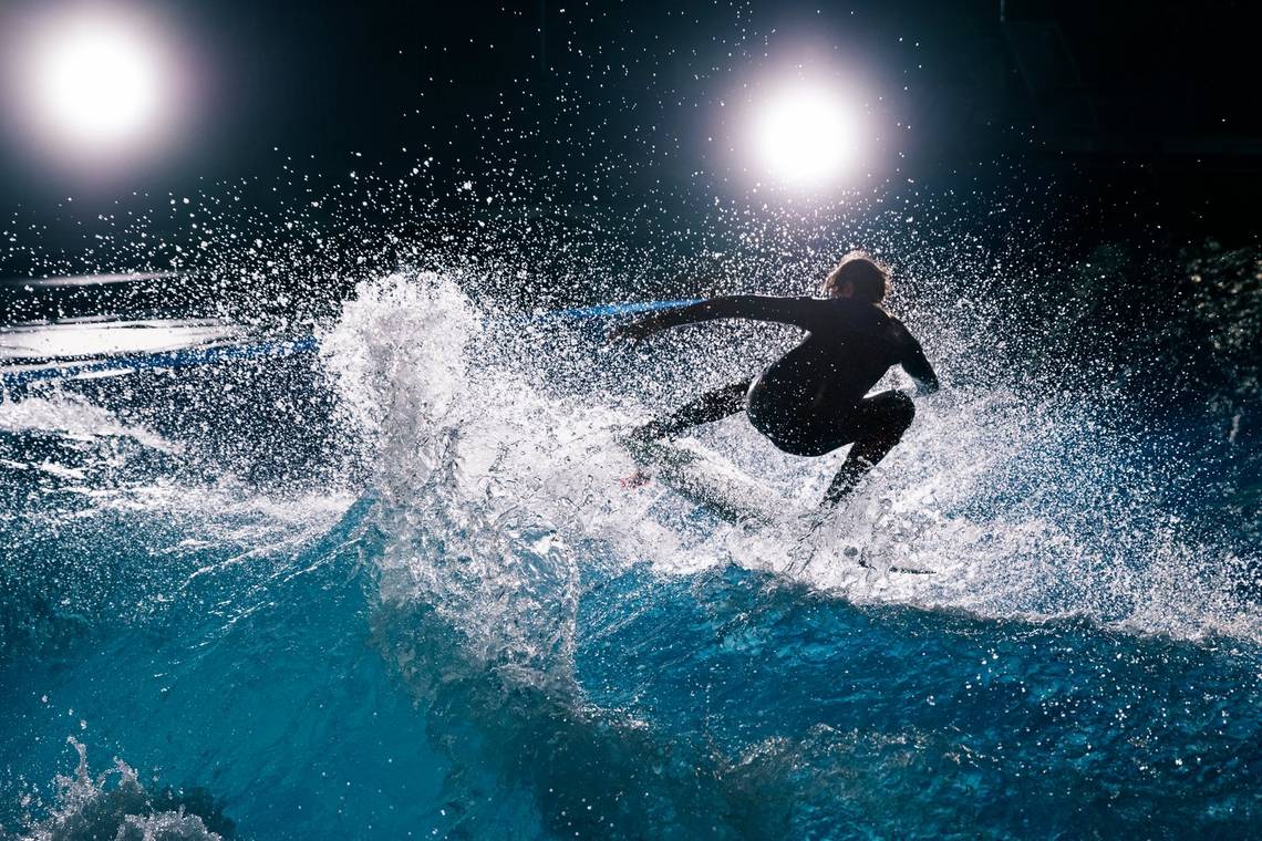 Surfer Lennard Weinhold riding an artificial wave, photographed by Canon Ambassador Richard Walch. Taken on a Canon EOS-1D X Mark II.