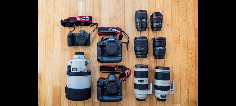 Samo Vidic's kitbag, containing Canon cameras and lenses.