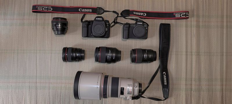Muhammed Muheisen's kitbag, containing Canon cameras and lenses.