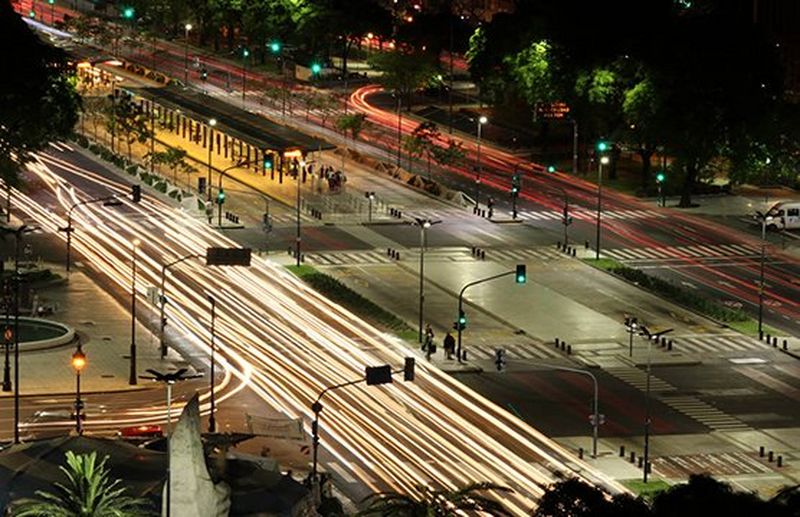 light trails through busy road at night