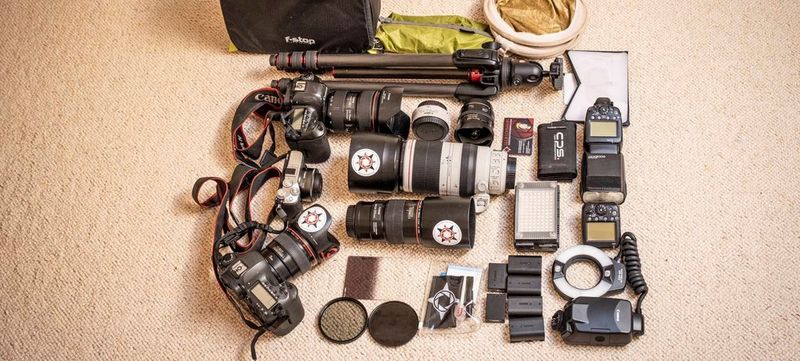 Canon Ambassador Ulla Lohmann's kitbag, containing Canon cameras, lenses and accessories.