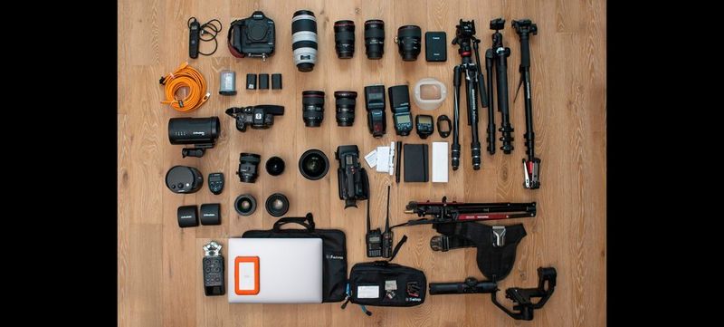 Katya Mukhina's kitbag containing Canon cameras and lenses.