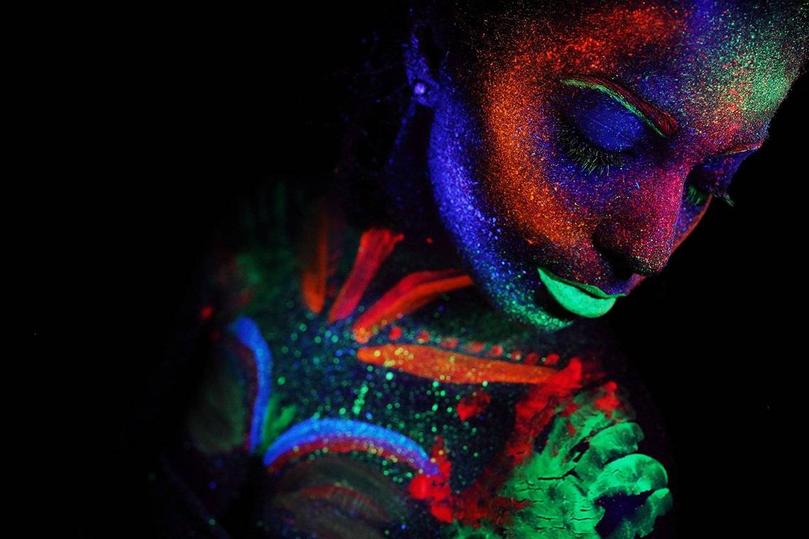 uv paint  Body art painting, Neon painting, Selective color