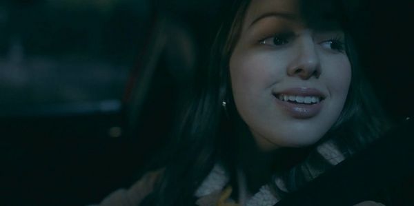 A still from Alice Gu's video short on drink-driving, showing a young woman in a car.