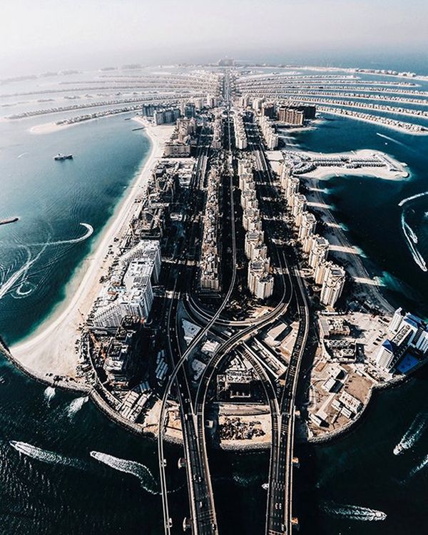 Aerial shot of Dubai, taken at dusk. The view is one of the photographer's favourites.