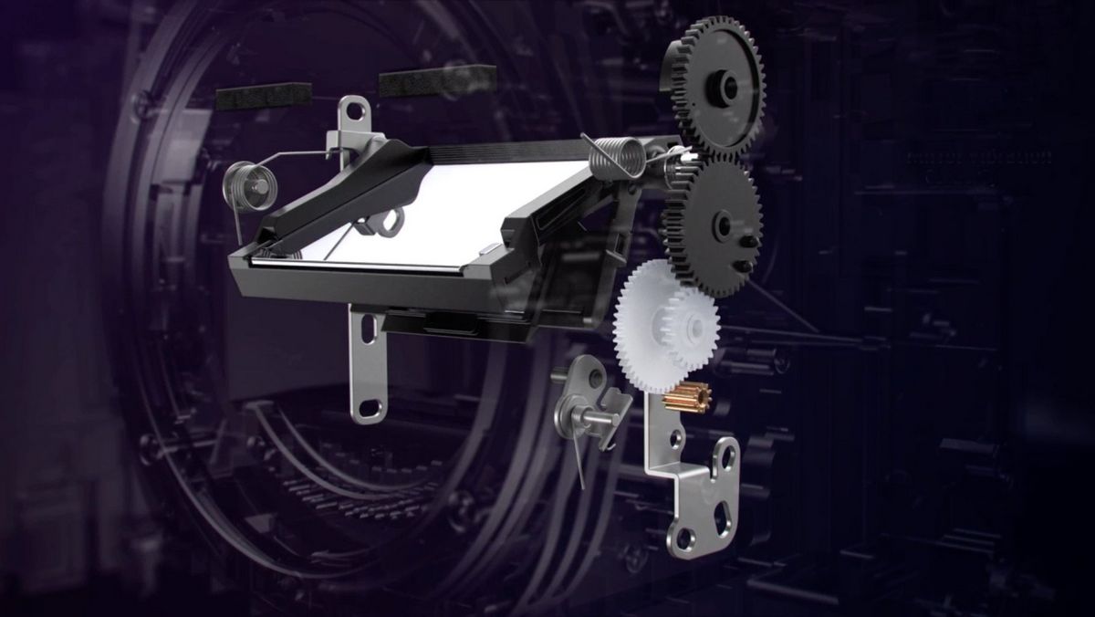 A cutaway depiction of the mirror mechanism in the Canon EOS 5DS.