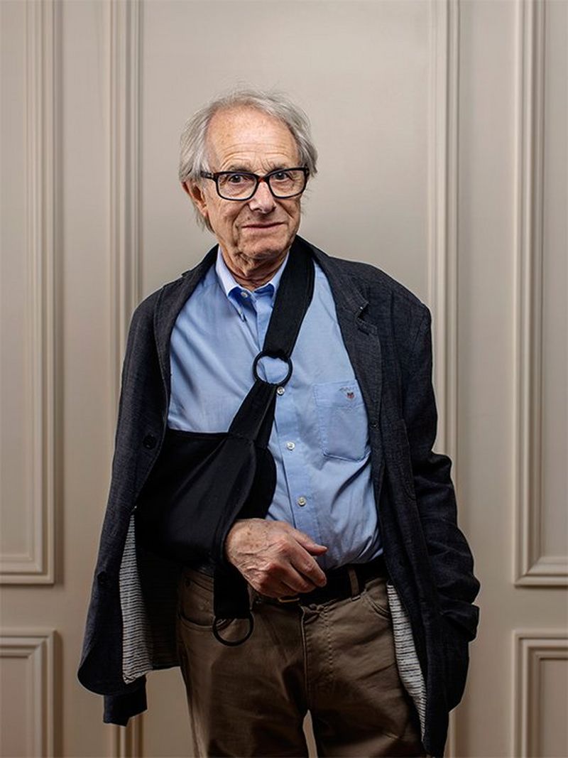 Director Ken Loach, his right arm in a sling, photographed at Cannes Film Festival by Paolo Verzone using a Canon EOS R.