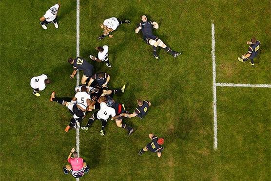 An aerial shot of Wales and Fuji rugby players, taken by Tom Jenkins.