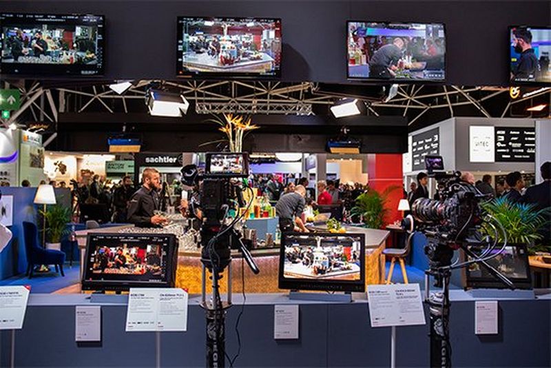 Video cameras and monitors set up at IBC.