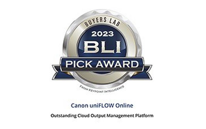 Software uniFLOW Online da Canon reconhecido pelo 5º ano consecutivo com o Buyers Lab 2023 Pick Award
