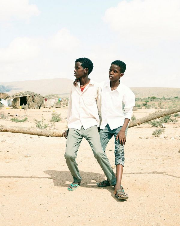 Two boys pose in a camp for internally displaced people in Somaliland, Somalia, east Africa, where hundreds of thousands of people have been affected by droughts.