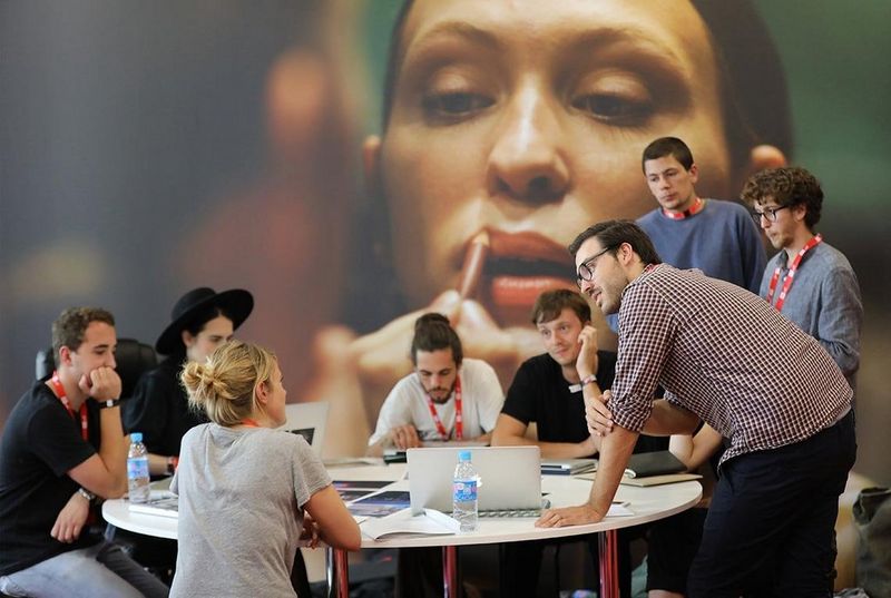 Photojournalism students from universities across Europe take part in a Magnum Professional Practice workshop during Visa pour l’Image 2017. Shot on a Canon EOS 5D Mark IV.