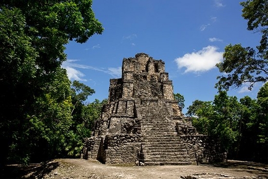 Ancient Aztec ruin in forest 