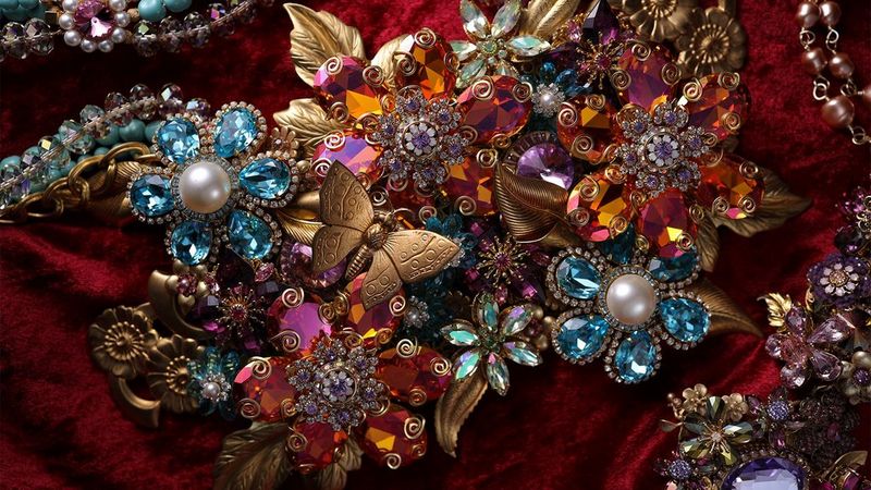 Close up of rubies on a dress shot on the Canon EOS R & RF 35mm F1.8 MACRO IS STM