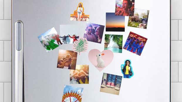 Photos printed on Canon Magnetic Photo Paper MG-101 arranged on the front of a fridge.