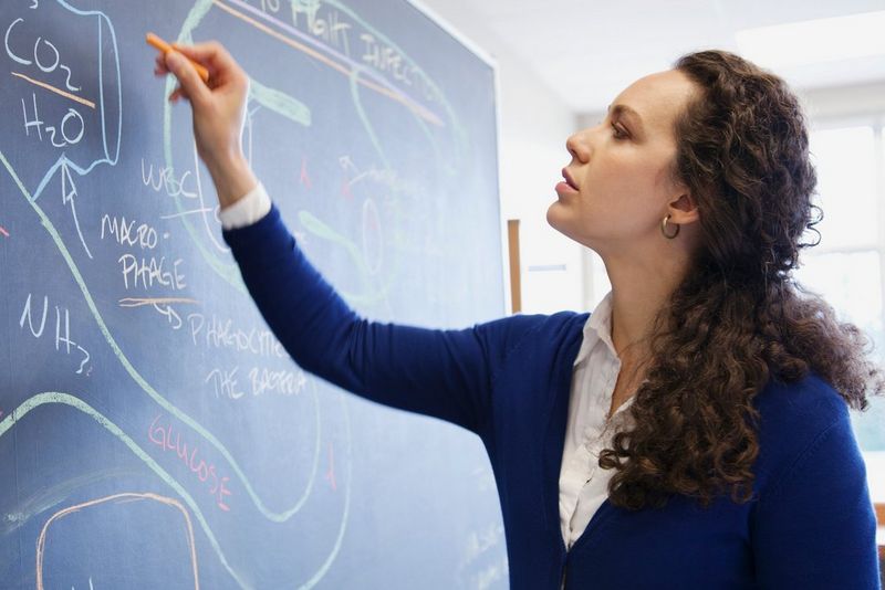 Woman in front of a blackboard