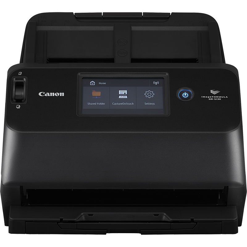 Canon imageFORMULA DR-S130 scanner with USB and network interface options, and colour touch screen