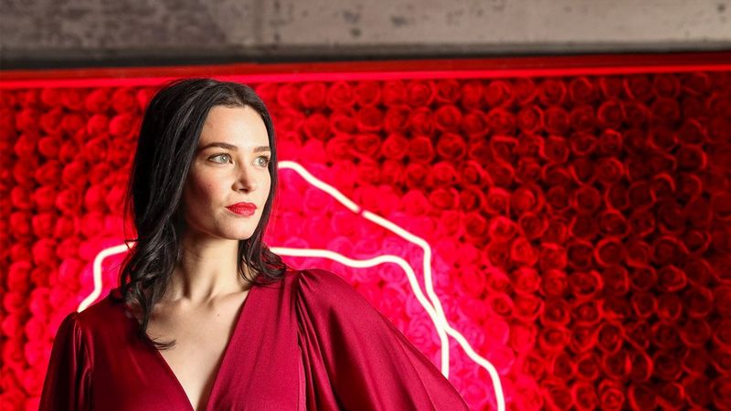 Fashion shot with red background