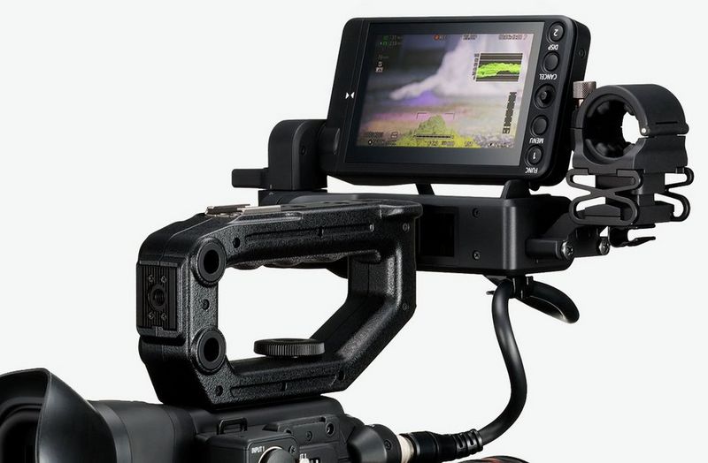 Close up view of Canon video camera LCD monitor showing touch screen feature