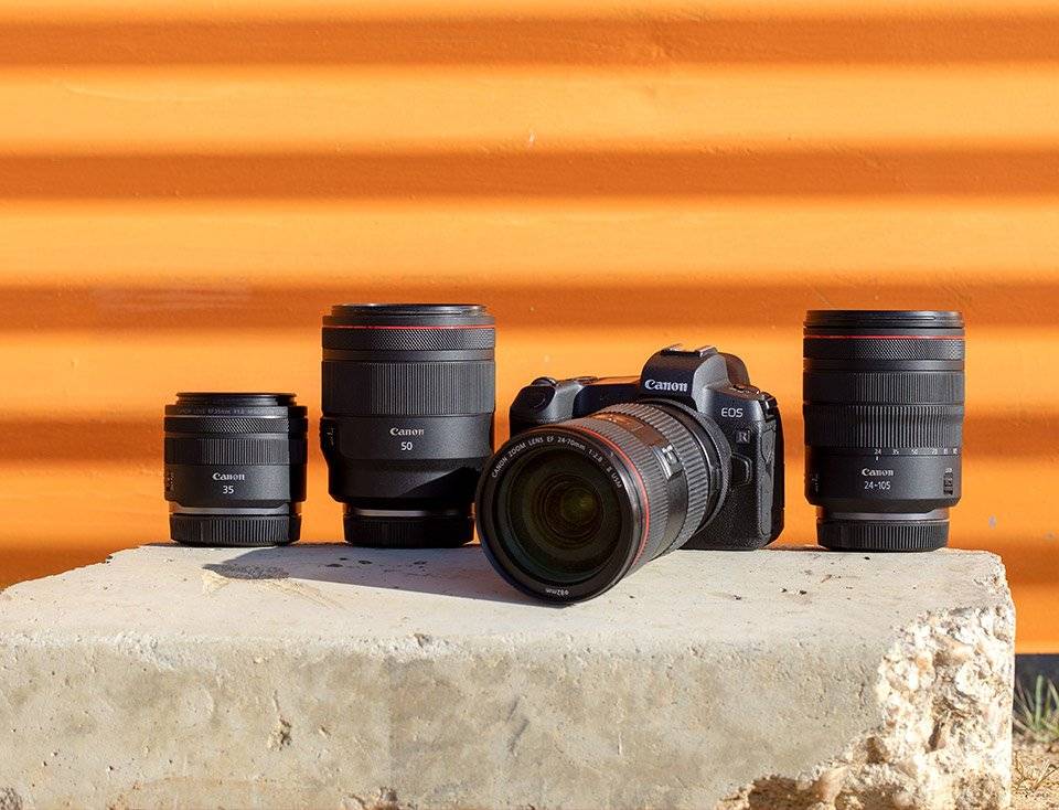 EOS R system shot in front of an orange wall