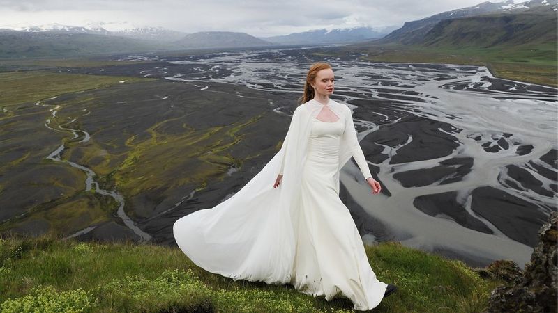 Female in wedding dress on hill top shot on Canon EOS R & RF 24-105mm F4L IS USM