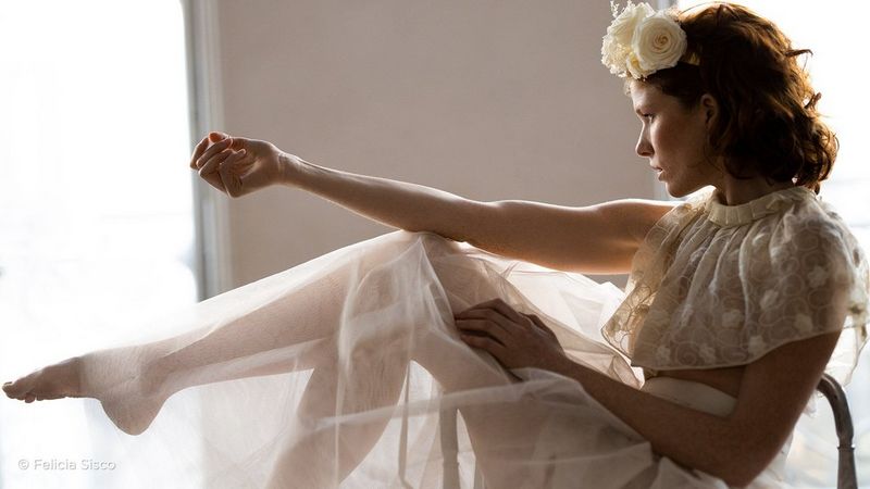 Female model flowers white dress