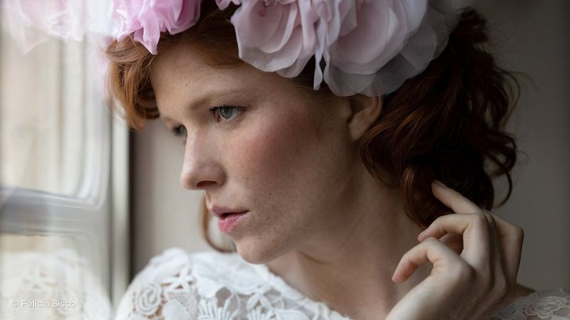 Female model portrait flowers hair