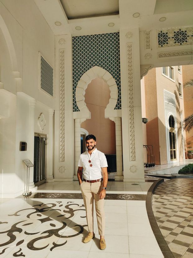 Blog author Hassan Raja stood outside of Expo 2020 Dubai