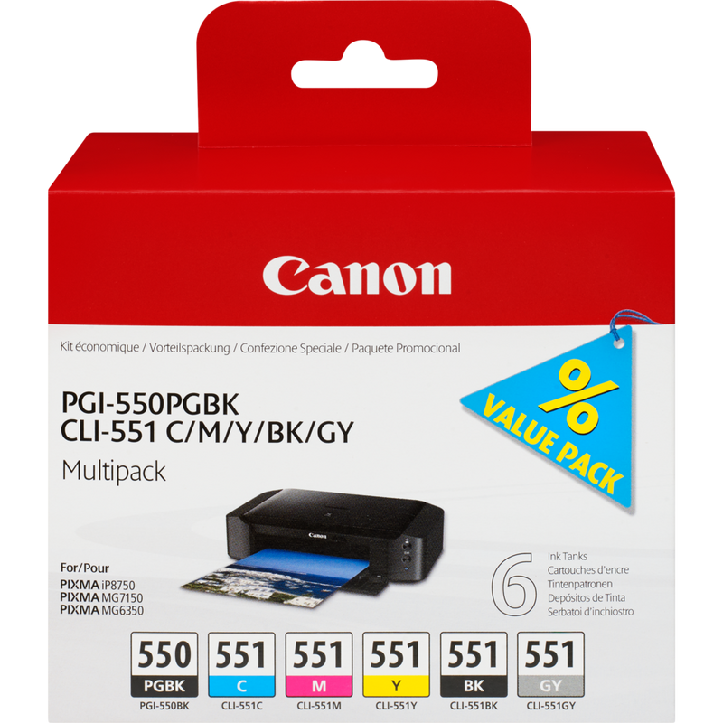 Canon PGI-550/CLI-551 PGBK/C/M/Y/BK/GY 6 Ink Cartridge Multipack