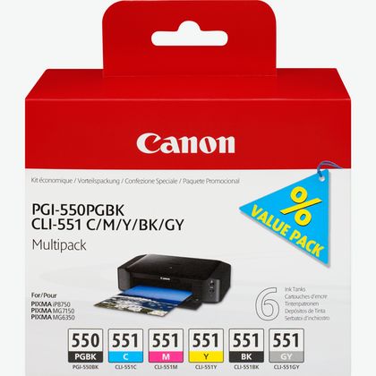 Image of Canon PGI-550/CLI-551 PGBK/C/M/Y/BK/GY 6 Ink Cartridge Multipack