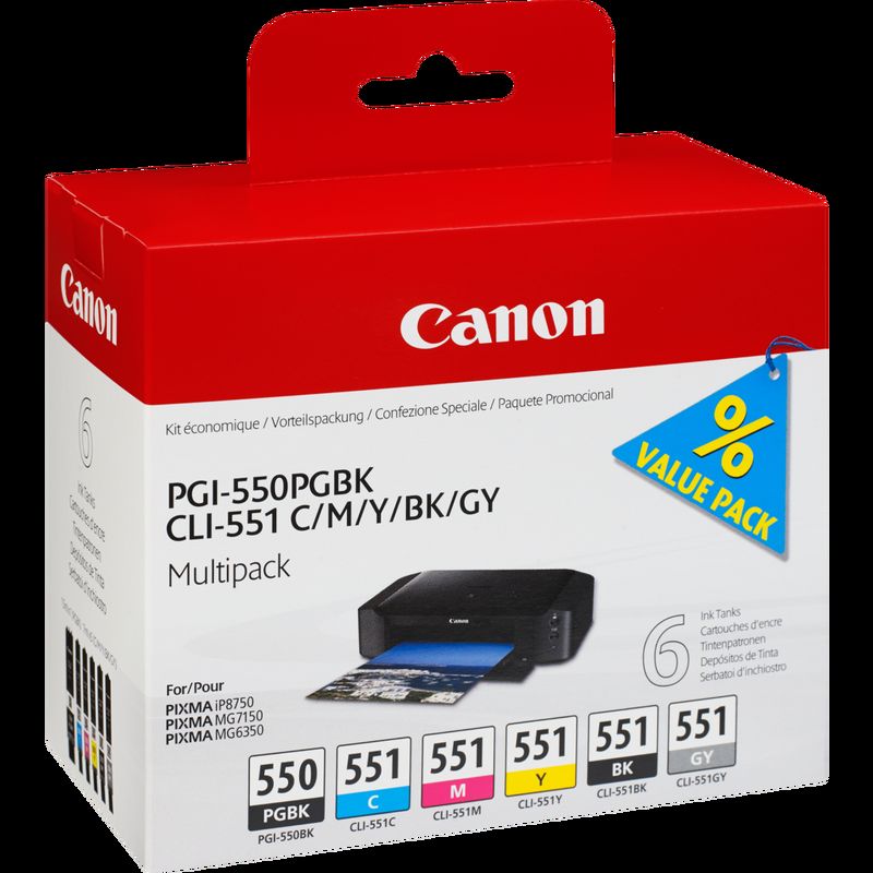 Multipack De 6 Cartouches D'encre Canon PGI-550/CLI-551 PGBK/C/M/Y/BK ...