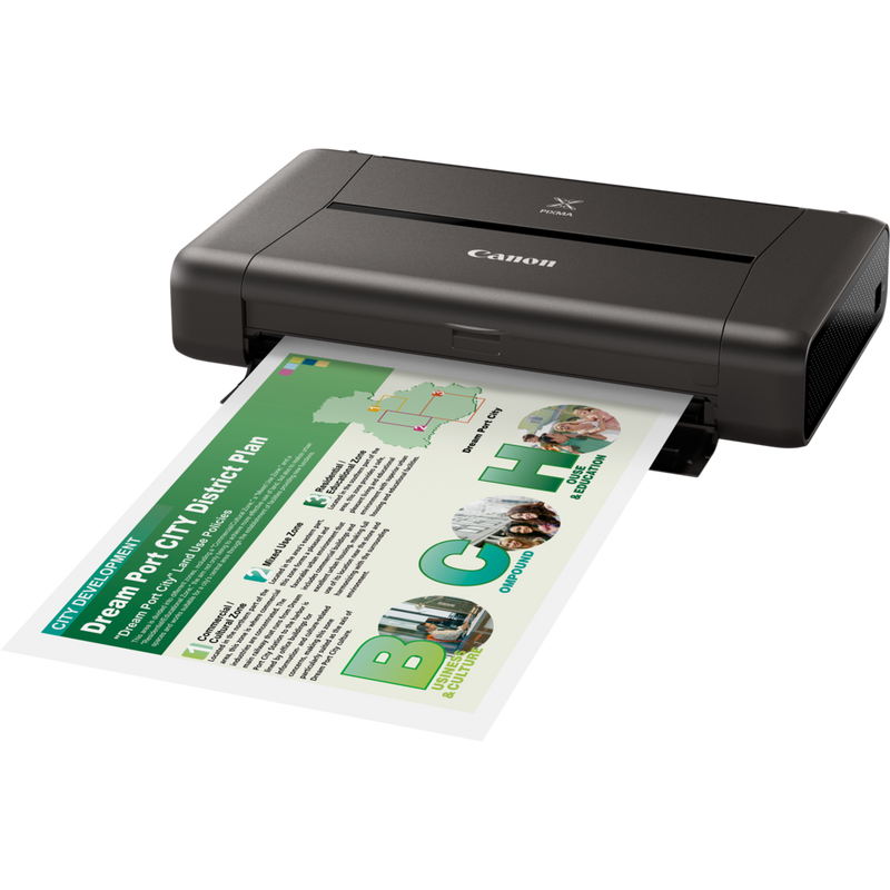 Canon PIXMA iP110 with Battery Product Front Slant View With Paper Tray Out