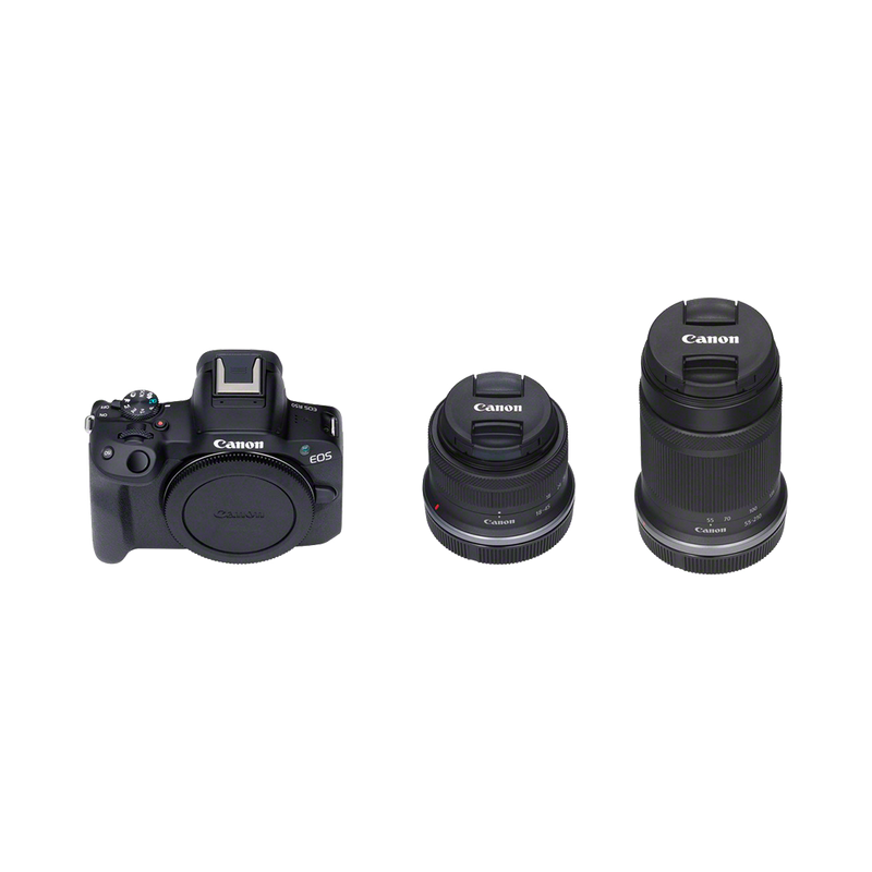 Комплект: камера EOS R50 чорного кольору + об’єктив RF-S 18-45mm IS STM + RF-S 55-210MM F5-7.1 IS STM