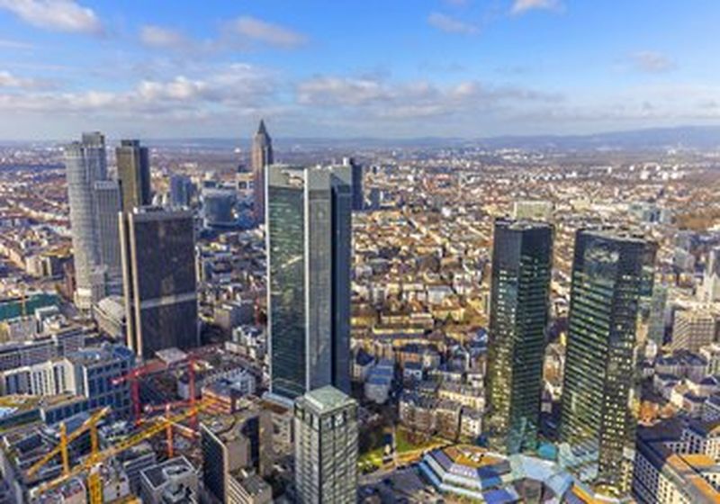 Panorama of the financial district in Frankfurt, Germany
