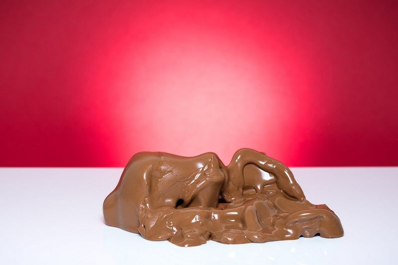 A series of pictures showing a chocolate bunny melting.