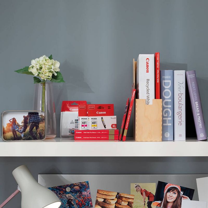 Canon Printer and Ink on book shelf