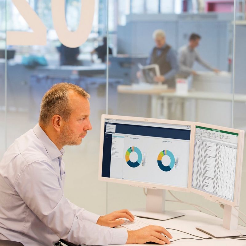 Work professional using Canon's PRISMAlytics Accounting
