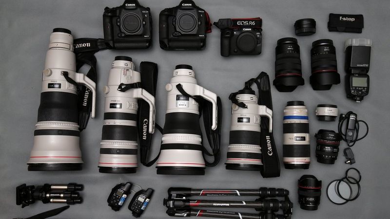 Andrei and Sergei's kitbag containing Canon cameras, lenses and accessories.