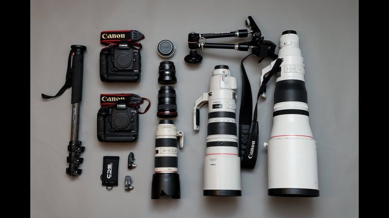 Christian Walgram's kitbag containing Canon cameras, lenses and accessories.