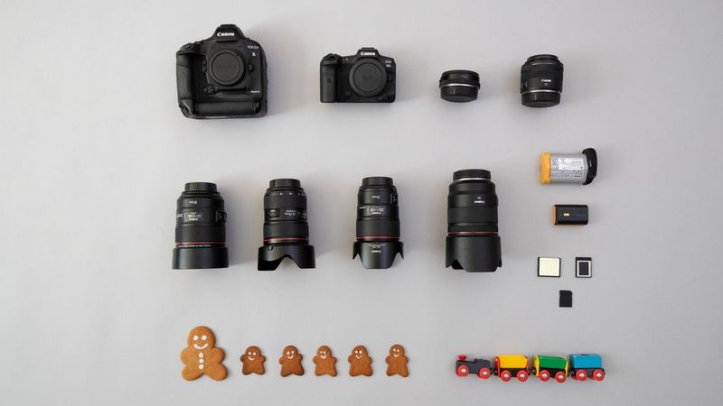 Helen Bartlett's kitbag containing Canon cameras, lenses and accessories.