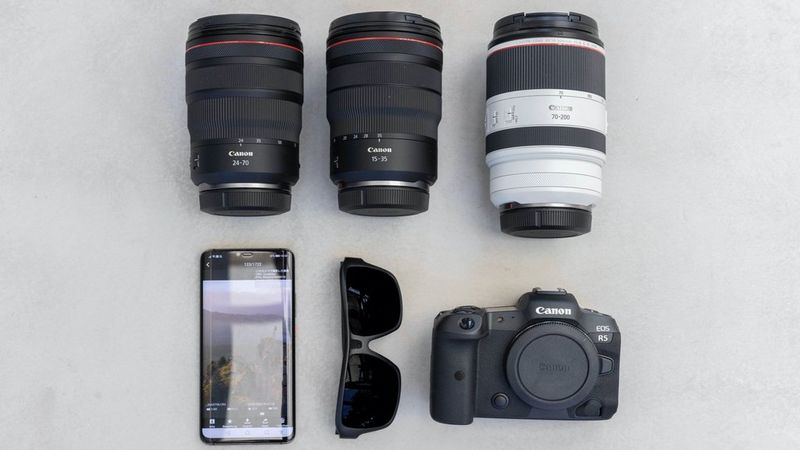 Martin Bissig's kitbag containing Canon cameras and lenses. 