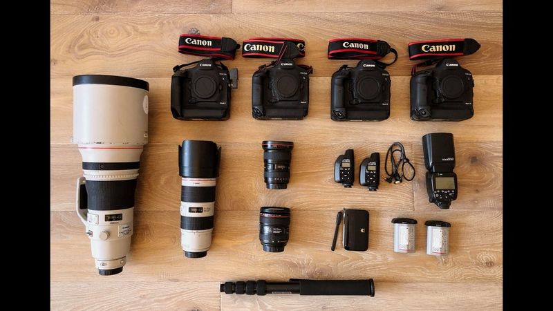 Équipement de Molly Darlington contenant des appareils photo, des objectifs et des accessoires Canon.