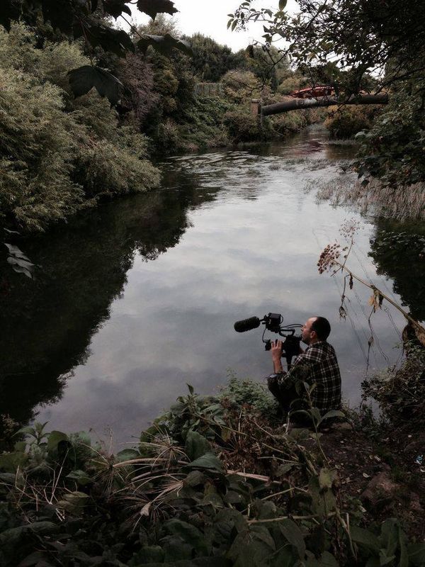 Cinematographer Zed Nelson filming with a Canon EOS C300 in Hackney Marshes. Photo by Pinny Grylls.