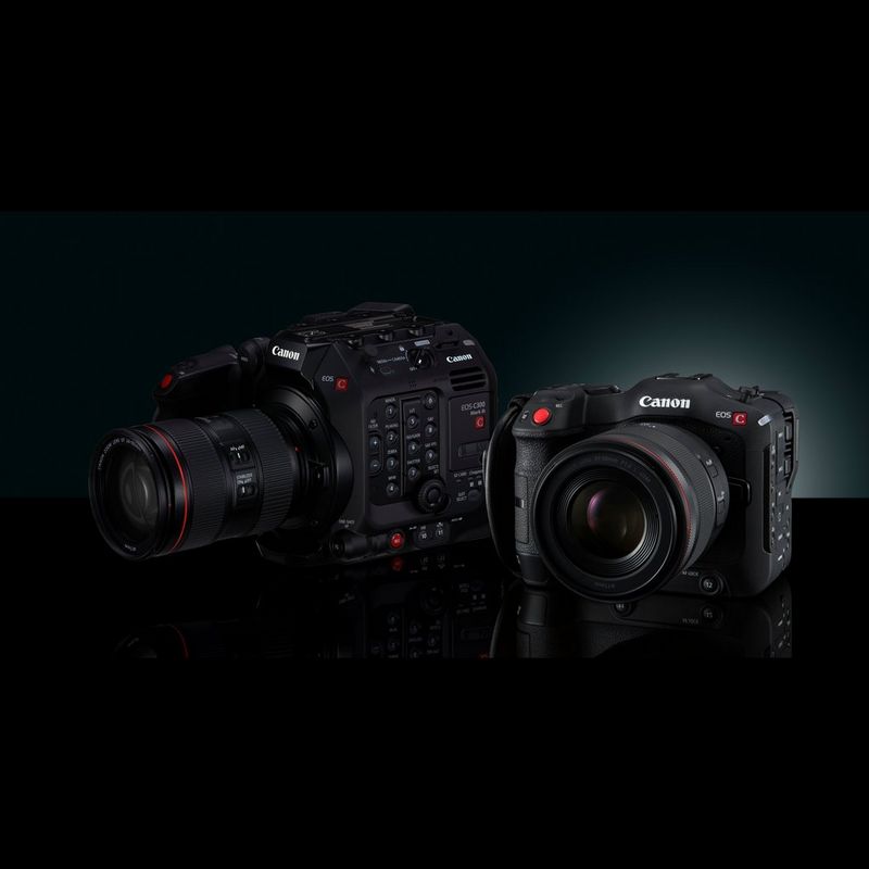 The Canon EOS C300 Mark III and Canon EOS C70 cinema cameras. 