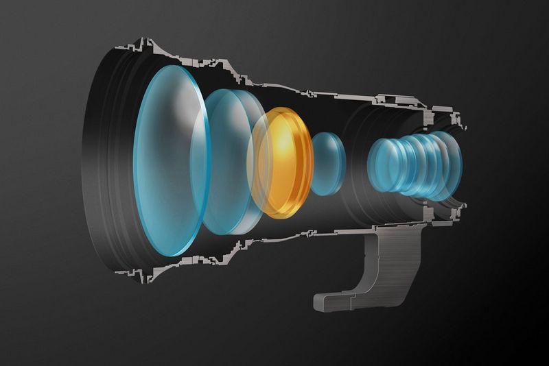 Cutaway drawing of the Canon EF 400mm f/4 DO IS II USM lens, showing the Diffractive Optical Element.