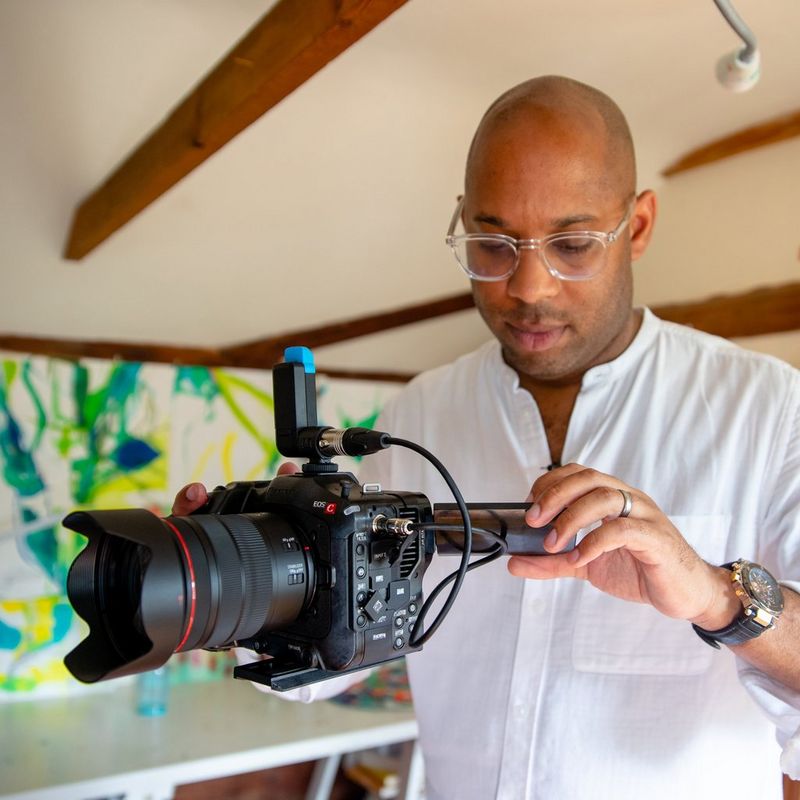 Filmmaker imeon Quarrie filming with the Canon EOS C70 camera. 