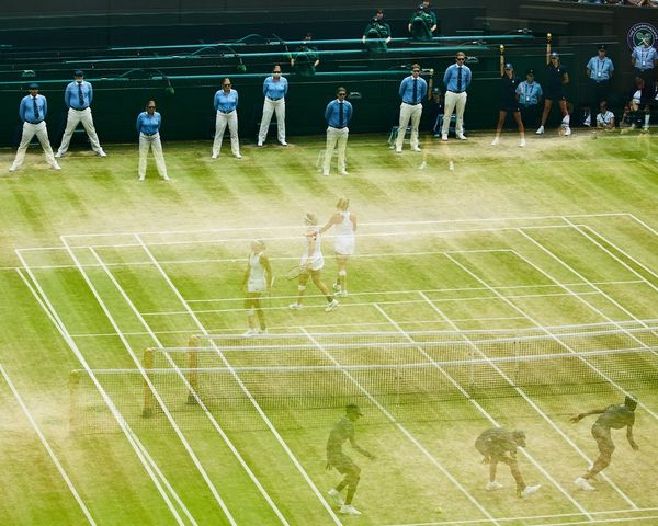 A multiple exposure made up of three images taken during the 2019 Wimbledon Championships Girls' Singles final.