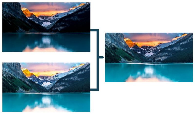 A diagram of the concept of Canon's DGO sensor technology: a high-gain readout is combined with a lower-gain readout to produce a single HDR image.
